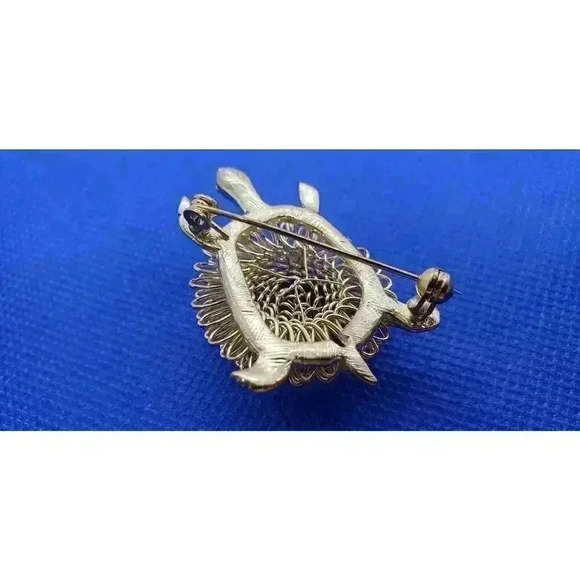 Vintage Brooch Turtle tortoise 10k Gold plated Wire Hand Wrapped Shell Figural - Picture 9 of 11